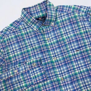 Vineyard Vines Performance Button Down Shirt Mens Medium Blue Plaid Long Sleeve